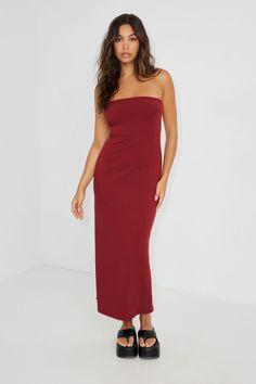 She's looking elegant! Features - Strapless - Ribbed - Double lined - Stretchy Size & Fit - Fit: Fitted - Length: Maxi - Model is wearing size S Materials & Care - Content: 81% polyester, 10% viscose, 9% spandex - Care: Machine wash, cold - Imported Maxi Tube Dress, Maxi Dress Outfit, Red Maxi, Red Dress Maxi, Tube Dress, Dress Size Chart, Dress Red, Maxi Dresses, Red Dress