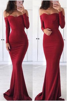 Red Graduation Dress, Prom Dresses Off The Shoulder, Red Prom Dress Long, Simple Prom Dress, Long Sleeve Prom, Prom Dresses Two Piece, Sweetheart Prom Dress, Evening Party Gowns, Burgundy Prom Dress