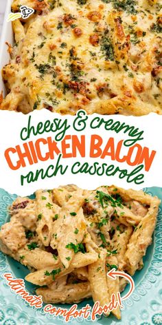 This easy chicken bacon ranch casserole is loaded with tender pasta, cheese, bacon, and creamy sauce to create a delicious, homemade meal your whole family will love!