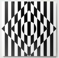 an abstract black and white painting with squares