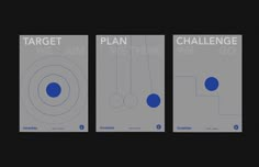 three book covers with blue circles and the words target, plan, and we think we got