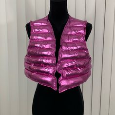 Nwt Julia By Love J Metallic Pink Cropped Puffer Vest Jacket Sleeveless Size Medium, Large, X-Large Sleeveless Vest Cropped Hem Solid Material: 95% Polyester, 5% Spandex Care Instructions: Hand Wash Measurements (Flat): Medium- Bust 18.5” Length 14.5” Large- Bust 19” Length 15” X-Large- Bust 20.5” Length 15.5” Fits True To Size Fitted Pink Vest Outerwear, Pink Vest Outerwear For Spring, Pink Fitted Vest For Winter, Pink Fitted Sleeveless Outerwear, Cropped Puffer Vest, Puffer Vest Jacket, Puffy Vest, Metallic Pink, Sleeveless Vest