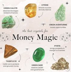 Wicca Knowledge, Crystals For Money, Crystal Magick, Crystal Healing Chart, Soya Mumu, Crystal Vibes, Best Crystals, Crystal Guide