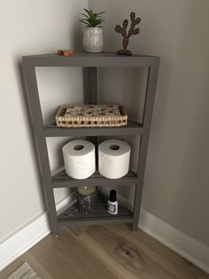 a shelf with two rolls of toilet paper on it