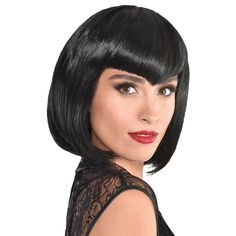 Buy the Sultry Black Adult Wig at Michaels. com. Top off your look with this Sultry Black Wig. This stylish wig is perfect for adding the finishing touches to your costume. Wig cap recommended for the most comfortable fit, not included. Top off your look with this Sultry Black Wig. This stylish wig is perfect for adding the finishing touches to your costume. Wig cap recommended for the most comfortable fit, not included. A wig is just what you need to push your costume over the top and give it t Black Long Bob, Short Bob With Fringe, Bob Fringe, Fancy Dress Wigs, Short Black Wigs, Bob With Fringe, Black Bob, Louise Brooks, Halloween Wigs