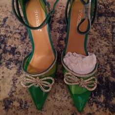 Brand New. Clear Green Woman Heels Studded Stiletto Woman Heels, Black Lace Heels, Green Woman, Red Suede Heels, T Strap Heels, Black Leather Pumps, Lace Heels, Woman Shoes, Shoes Woman