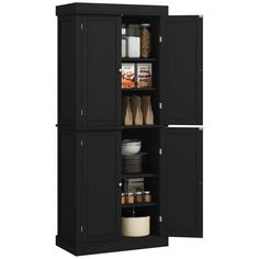 Do you love to be in the kitchen but are running out of space This HOMCOM kitchen storage cabinet can help bring your kitchen from cluttered to organized in no time. No more stacking pots and pans on top of each other and now you have to move them all to get to that soup pot in the back, this pantry storage cabinet will give you the space to know where everything is at and get to it easily. Spend more time cooking and entertaining with this HOMCOM pantry organizer. Size: large. Color: Black. Mat Food Pantry Cabinet, Freestanding Kitchen Pantry, Free Standing Kitchen Cabinets, Kitchen Pantry Cupboard, Dining Room Black, Kitchen Cupboard Organization, Diy Cupboards, Tall Storage Cabinet, Pantry Cupboard