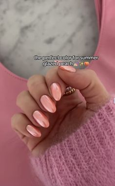 Nail Polish That Makes You Look Tan, Summer Nails Gel X Almond, Crome Nails Peach, Peachy Chrome Nails, Summer 2024 Nails Ideas, Vibrant Summer Nail Colors, Summer Nails Tan Skin, One Color Acrylics, June Nails 2024