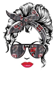 a drawing of a woman wearing sunglasses and a bandana