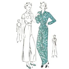 PDF 1930s Vintage Sewing Pattern Lounging Pyjamas Pajamas | Etsy 1950s Sewing Patterns, Pajama Pattern, Lounge Pajamas, Couture Vintage, Paper Pattern, Pantalon Large, Sewing Notions, Vintage Sewing Patterns, Vintage Pattern