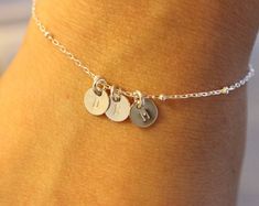 Tiny initial bracelet two initial bracelet sterling silver | Etsy Initial Bracelets, Initial Bracelet, Bracelet Sterling Silver, Gift For Girlfriend, Sterling Silver Bracelet, Sister Gifts, Charm Bracelets, Bracelet Gift, Delicate Bracelet