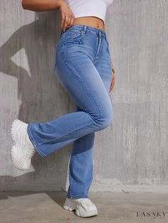 Lasaky - Premium Stretch Bootcut Jeans with Slant Pockets - Versatile Denim Pants for Women Non-stretch Full-length Flare Jeans With Pockets, Medium Wash Full-length Flare Jeans With Side Pockets, Non-stretch Light Blue Jeans With Pockets, Non-stretch Medium Wash Jeans With Five Pockets, Stretch Jeans With Five Pockets And 5-inch Inseam, Flare Leg Pants, Bootcut Jeans, Denim Pants, Pants For Women