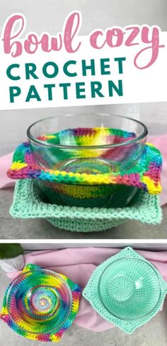 the bowl cozy crochet pattern has been made with yarn and is ready to be used