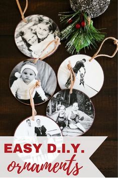 easy diy ornaments to make for christmas with pictures and twine on the strings