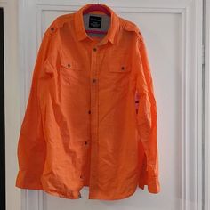 Nice Orange/ Coral Boys Top Brand New With Tags Pet Free Smoke Free Home Orange Long Sleeve Shirt With Pockets, Casual Orange Top With Pockets, Orange Long Sleeve Top With Buttons, Casual Orange Collared Shirt, Orange Cotton Long Sleeve Shirt, Collared Orange Shirt With Buttons, Orange Collared Shirt With Buttons, Orange Cotton Tops With Pockets, Orange Button-up Shirt With Button Closure