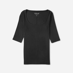 Women’s Pima Micro Rib Scoop-Neck | Everlane Everyday Stretch T-shirt With Scoop Neck, Seamless Cotton Tops With Scoop Back, Solid Color Scoop Neck T-shirt With Minimal Stretch, Basic Everyday Tops With Scoop Neck, Stretch Scoop Neck T-shirt For Layering, Basic Scoop Neck Tops For Everyday, Casual Ribbed Tops With Scoop Back, Stretch Ribbed Scoop Neck T-shirt, Stretch Scoop Neck T-shirt For Everyday