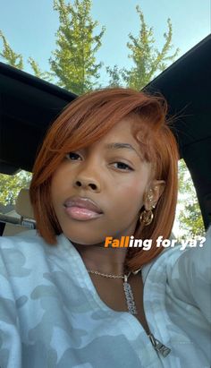 Shirt Bob Hairstyles For Black Women, Ginger Hair With Blonde Highlights Bob, Copper Hair Styles Black Women, Dyed Permed Hair, Valentines Hairstyles Black Women Natural Hair, Classy Attire For Black Women, Relaxed Dyed Hair, Ginger Bob Hair Black Women, Natural Colored Hair For Black Women