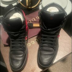 Like New!!! Comes With Original Box And Extra Shoe Laces Size 37 Gucci Luxury Lace-up High-top Sneakers, Gucci Black Lace-up High-top Sneakers, Gucci High Top, Gucci Custom Lace-up Sneakers With Rubber Sole, Luxury Black Gucci High-top Sneakers, Gucci High Top Sneakers, Gucci High Tops, Gucci Leather High-top Sneakers With Embroidered Logo, Shoes Gucci