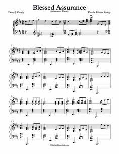 sheet music with the words, blessing assurance