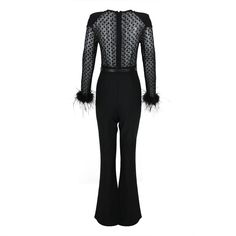 Elevate your style with the FZ Women's Long Sleeve Sexy Feathers Bandage Jumpsuit. Combining a sexy silhouette with elegant feathers, this jumpsuit is perfect for a night out. Show off your confidence and sophistication in this must-have piece for any fashion-forward woman. Style: Sexy & Club Material: rayon Material: nylon Material: POLYESTER Decoration: Feathers Fabric Type: Broadcloth Pattern Type: Solid Pattern: pencil pants Thickness: STANDARD Waist Type: high Item Type: JUMPSUITS Pant Length(cm): Ankle-Length Pants Gender: WOMEN Fabric content: 31% (inclusive) - 50% (inclusive)