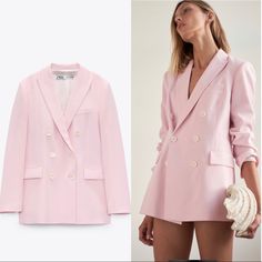 Brand New With Tags. Vintage Blazers, Blazer Rosa, Blazer Women, Feminine Chic, Vintage Blazer, Breasted Blazer, Zara Jackets, Double Breasted Blazer, Color Rosa