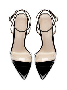 GG Heel Patent & PVC - Noir | Femme LA Pointed Toe Heels, The Vamps, Handmade Design, Stiletto Heel, In Dubai, Minimalist Design, Stiletto Heels, Open Toe, Ankle Strap