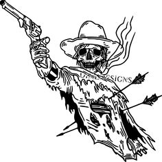 Undead Cowboy, Land Tattoos, Outlaw Tattoo, Geniale Tattoos, Traditional Tattoo Art, Dark Art Tattoo