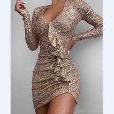 Ruffle Bodycon Dress, Long Sleeve Ruffle Dress, Ruffle Bodycon, Party Kleidung, Party Dress Long Sleeve, Long Sleeve Sequin, Ruched Bodycon Dress, Dresses Elegant, Fabulous Dresses