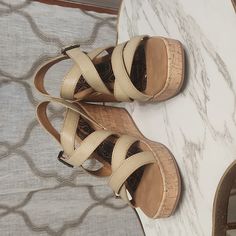 The Strappy Perfect Summer Wedge! Boc Chiana Sandal. Beautiful Taupe Color, Foot Bed Is Cushioned And Comfortable. Adjustable Ankle Straps. Cork Heel. Zero Wear, Brand New Without Box Vacation Beige Wedge Sandals With Arch Support, Beige Synthetic Wedge Sandals With Arch Support, Cream Wedge Sandals With Cushioned Footbed, Cream Synthetic Wedge Sandals With Cushioned Footbed, Beige Wedge Sandals With Arch Support, Beige Wedge Heel Sandals With Arch Support, White Strappy Sandals, Floral Wedges, Tan Ankle Boots