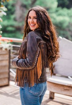 Fitted Leather Jacket For Festival, Fall Festival Biker Jacket, Fringe Jacket Outfit, Motorcycle Clothes, Embroidered Leather Jacket, Fringe Clothing, Leather Button Up, Fringe Blouse, Wilsons Leather Jacket