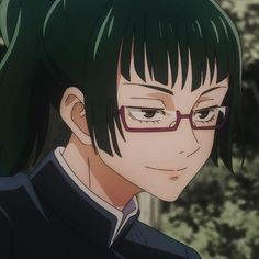 an anime character with glasses and green hair