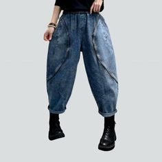 Elevate your style game with our medium-wash women's jean pants from the 2023 Autumn-Winter Collection. These fashion-forward pants are a must-have for any wardrobe, featuring a baggy, vintage design with patched details. The medium-wash adds a touch of casual charm, while the high-waist fit type flatters your figure. The rubber closure ensures a comfortable and secure fit, making these pants perfect for all-day wear.Distinctive Features Fashion-Forward Design: These pants are a testament to the Jean Pants, Denim Pants Women, Silhouette Free, 2023 Autumn, Retro Pattern, Fall 2023, Modern Fashion, Vintage Jeans, Winter Collection