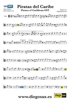 sheet music with the words pirates del caribee written in spanish