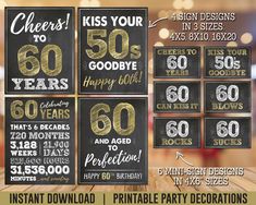 this is an image of 50th birthday party decorations for adults and children with chalkboard signs