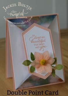 a card with a pink flower on it and the words, double point card inside