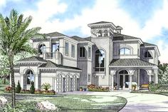 this is an artist's rendering of the front elevation of these luxury home plans