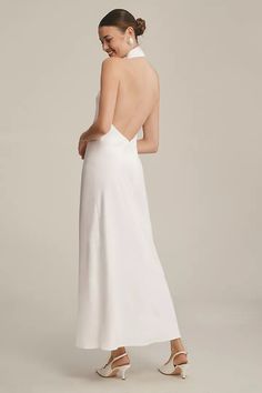 Significant Other Darcy Backless Halter Dress | Anthropologie White Bridal Shower Dress, Bridal Shower Dresses, Backless Halter Dress, Bhldn Bride, Vintage Inspired Wedding Dresses, White Bridal Shower, White Halter Dress, Anthropologie Wedding, Wedding Reception Dress