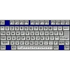 an old computer keyboard is shown with blue and white keys on the bottom half of it