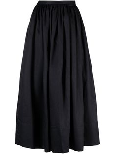 black linen high waist fitted waistline flared design mid-length Elegant Black Cotton Skirt, Black Linen Midi Skirt, Luxury Black Relaxed Skirt, Full-length Black Lined Skirt, Black Linen Skirt, Black Full-length Relaxed Skirt, Black Full-length Lined Maxi Skirt, Linen Midi Skirt, Full Midi Skirt