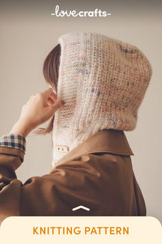 a person wearing a knitted hat with the words love crafts knitting pattern on it