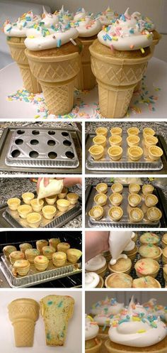 ice cream cones and cupcakes are being made