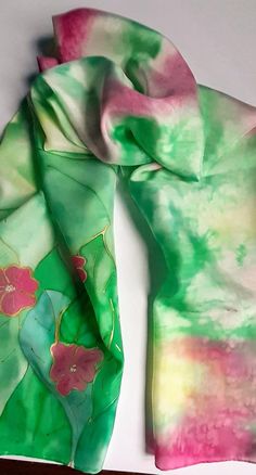 Green Bohemian Silk Scarf As Gift, Green Bohemian Silk Scarf For Gift, Bohemian Green Silk Scarf As Gift, Hand Painted Artful Silk Scarf, Artistic Silk Scarf For Summer, Artistic Silk Scarf As Summer Gift, Artistic Silk Scarf As A Summer Gift, Handmade Silk Scarf As Summer Gift, Handmade Silk Scarf Summer Gift