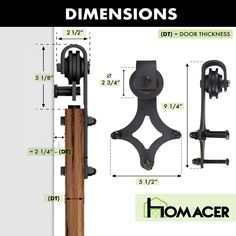 the front and back of a door handle with measurements