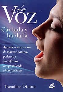 a woman with her mouth open and the words voz cantada y hablaa written in spanish