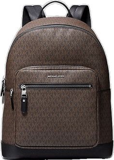 Travel Bag With Logo And Signature Coated Canvas, Casual Michael Kors Backpack For Everyday Use, Designer Michael Kors Backpack With Logo, Michael Kors Casual Backpack For Everyday Use, Casual Michael Kors Backpack With Zipper Closure, Michael Kors Casual Backpack With Zipper Closure, Brown Coated Canvas Backpack With Zipper Closure, Travel Bag With Zipper And Signature Coated Canvas, Leather Backpack With Logo For Everyday Use