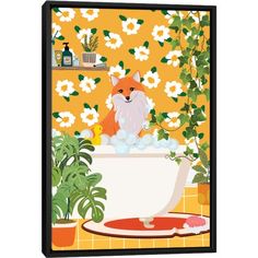 Fox In Bathtub - My Botanical Bathroom by Jania Sharipzhanova arrives ready to hang, with hanging accessories included and no additional framing required. Every canvas print is hand-crafted in the USA, made on-demand at iCanvas, and expertly stretched around 100% North American Pine wood stretcher bars. Botanical Bathroom, Texas Longhorn, Classic Art, Warm Colors, Online Wall Art, Frames For Canvas Paintings, Large Art, Canvas Artwork, Hanging Accessories