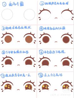 the instructions for how to draw an anime character's eyes in chinese and english