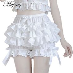 Japanese Style Shorts Women Adult Ruffled Lace Trim Pumpkin Shorts Pants Lolita Style Lace-Up Frilly Romantic Outfit Casual, Pumpkin Shorts, Pumpkin Pants, Fancy Dress Ball, Steampunk Dress, Bow Shorts, Short Women Fashion, Bloomers Shorts, Romantic Outfit