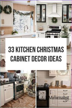 kitchen christmas cabinet decor ideas with text overlay