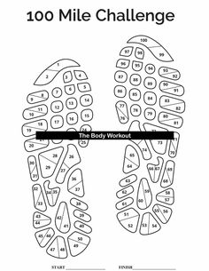 the foot worksheet for 10 mile challenge with numbers on it and an image of two